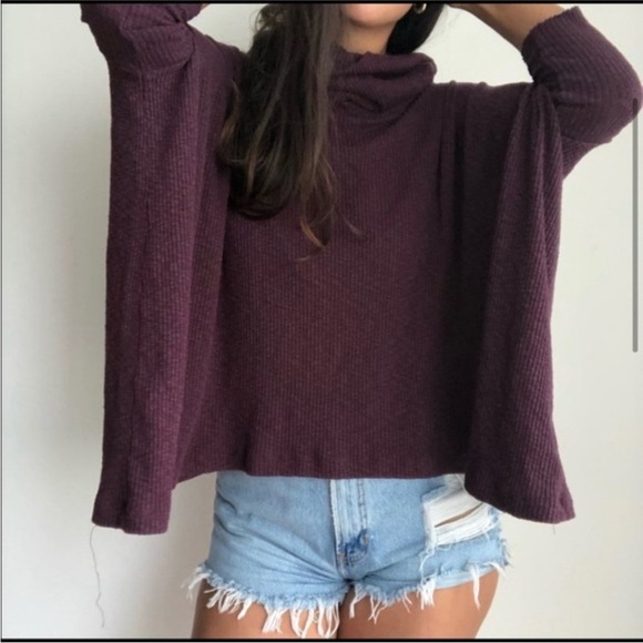 FP Beach | Free People Plum Split Back Cowl Neck Poncho Sweater - Size Large - Picture 8 of 15